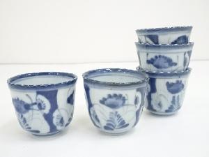 明治期　伊万里焼　染付草花文湯呑5客